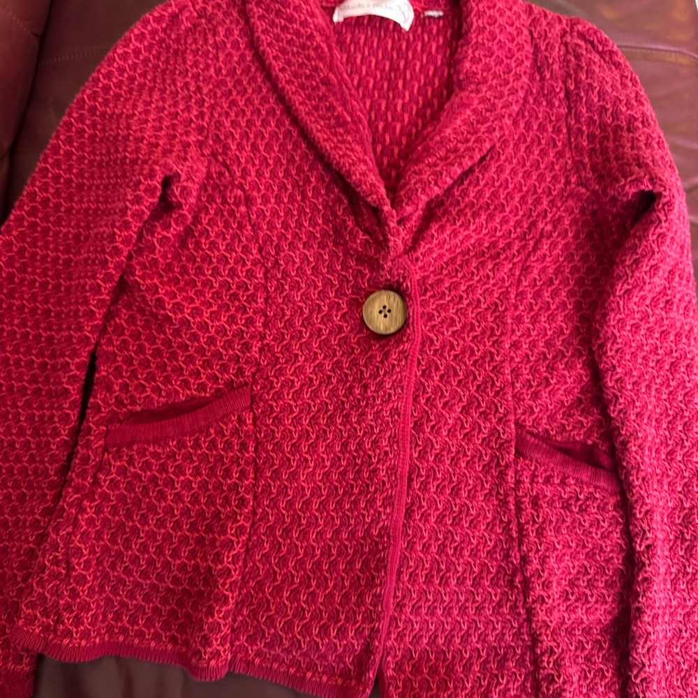 Red Textured Knit Shawl Collar Jacket - Anthropologie - Charlie&Robin